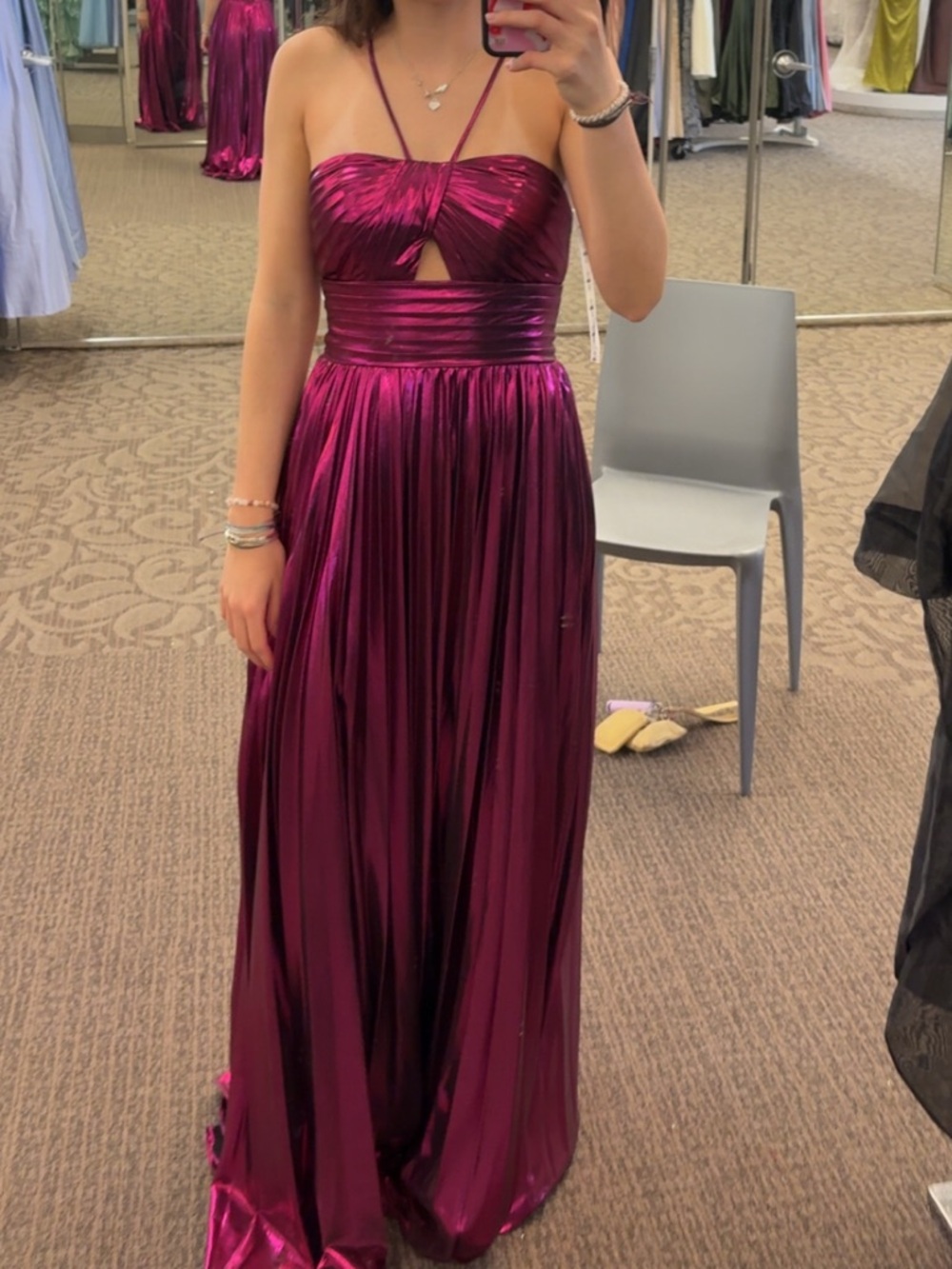 Metallic Fuchsia Halter Prom Gown